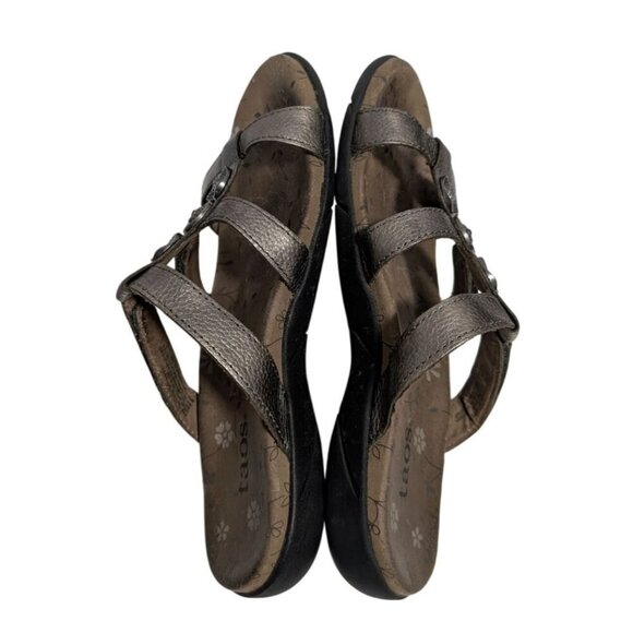 Taos Prize 3 Sandals Pewter Bronze Metallic Leather Triple Strap Women's Size 7 - Picture 4 of 7